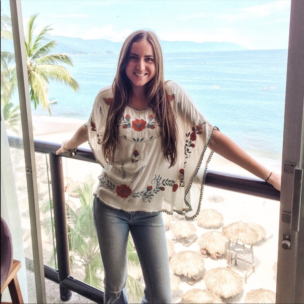 NWOT CREAM & ORANGE FLORAL BOHO BLOUSE